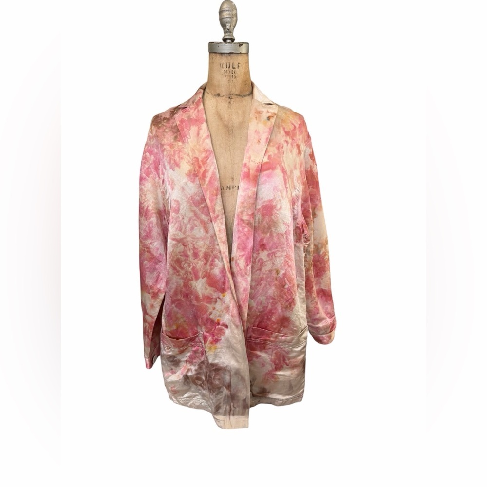 Guy Laroche Paris Vintage Tie Dye Pink and Cream Blazer Silk Linen Blend Size 12